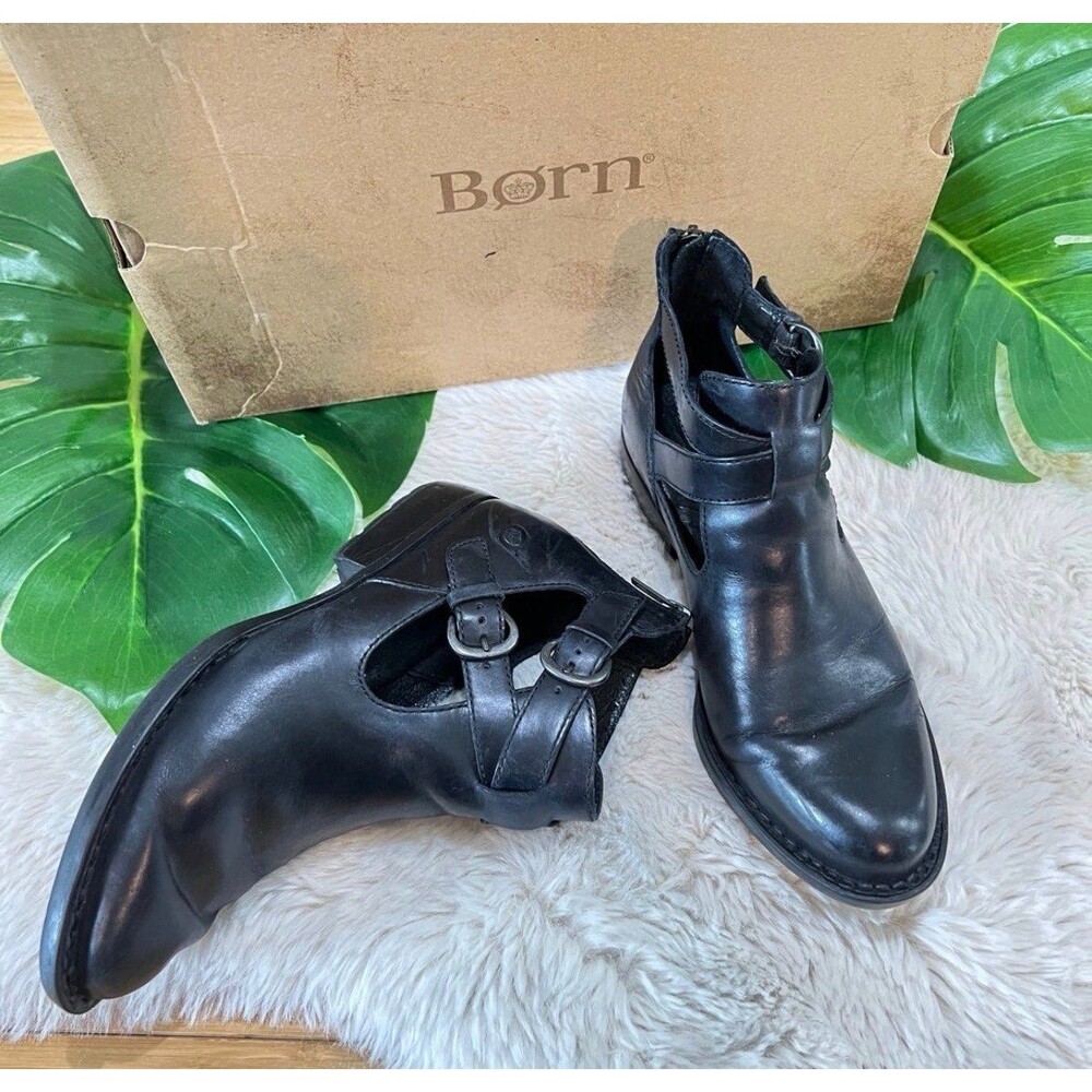 Born Kamilla Clogs Booties Shoes Womens Size 6 Black Leather Zip Up Buckles - Picture 2 of 10